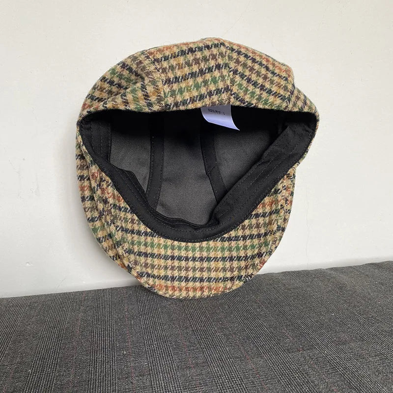 Classic Plaid Stripe Newsboy Cap for Men Women Winter Wool Flat Ivy Vintage Gatsbay Hat Irish Outdoor Cabbie Beret BJM94