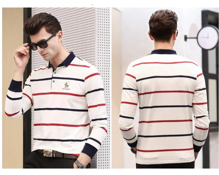Autumn winter new polo shirt High quality brand cotton men's polo shirt Long sleeve casual striped shirt polo men clothing