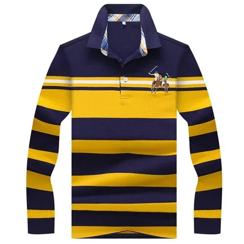 Autumn winter new polo shirt High quality brand cotton men's polo shirt Long sleeve casual striped shirt polo men clothing