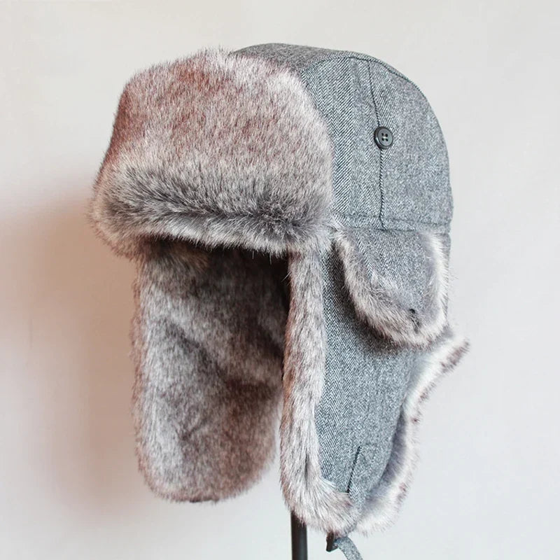 Russian Trooper Trapper Hat Winter  Bomber Hat Men Women Warm Faux Fur Hats with Ear Flaps