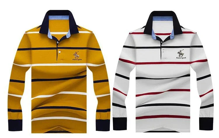 Autumn winter new polo shirt High quality brand cotton men's polo shirt Long sleeve casual striped shirt polo men clothing