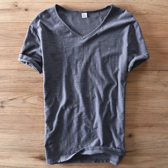 100% Cotton Short Sleeve V-Neck T Shirt Men Solid White Men T-Shirt Summer Comfortable and Breathable Soft Tshirt Mens Camiseta