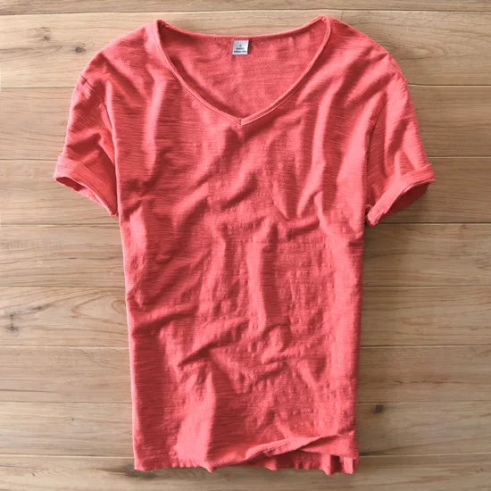 100% Cotton Short Sleeve V-Neck T Shirt Men Solid White Men T-Shirt Summer Comfortable and Breathable Soft Tshirt Mens Camiseta