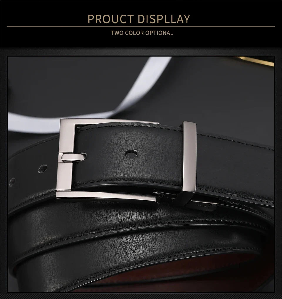 Business Dress Belts for Men Genuine Leather Belt Reversible Buckle Brown and Black Belt HQ110