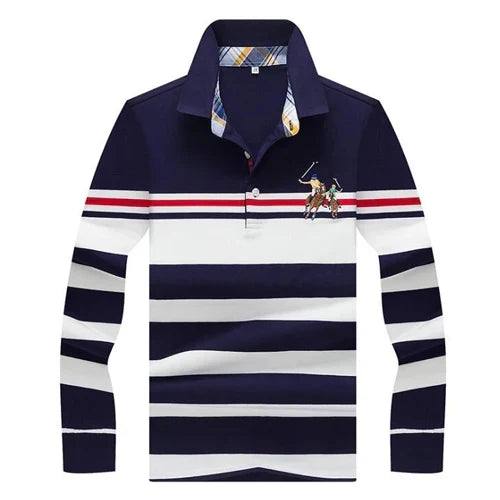 Autumn winter new polo shirt High quality brand cotton men's polo shirt Long sleeve casual striped shirt polo men clothing