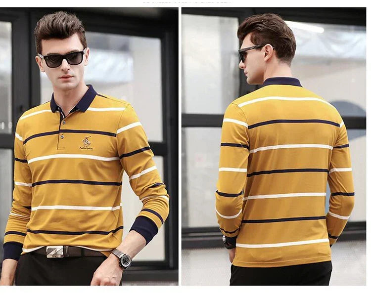 Autumn winter new polo shirt High quality brand cotton men's polo shirt Long sleeve casual striped shirt polo men clothing