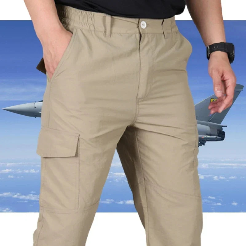2024 Men's Tactical Casual Pants Thin Breathable Summer Casual Long Trouser Male Slim Waterproof Quick Dry Pocket Cargo Pants
