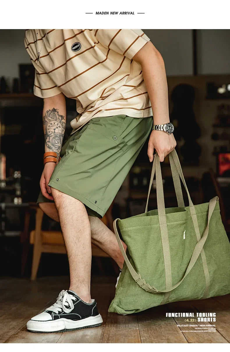 Casual Washed Cargo Shorts Men's Summer Lightweight Straight Leg Drawstring Pockets Shorts Breathable Outdoor Bottoms