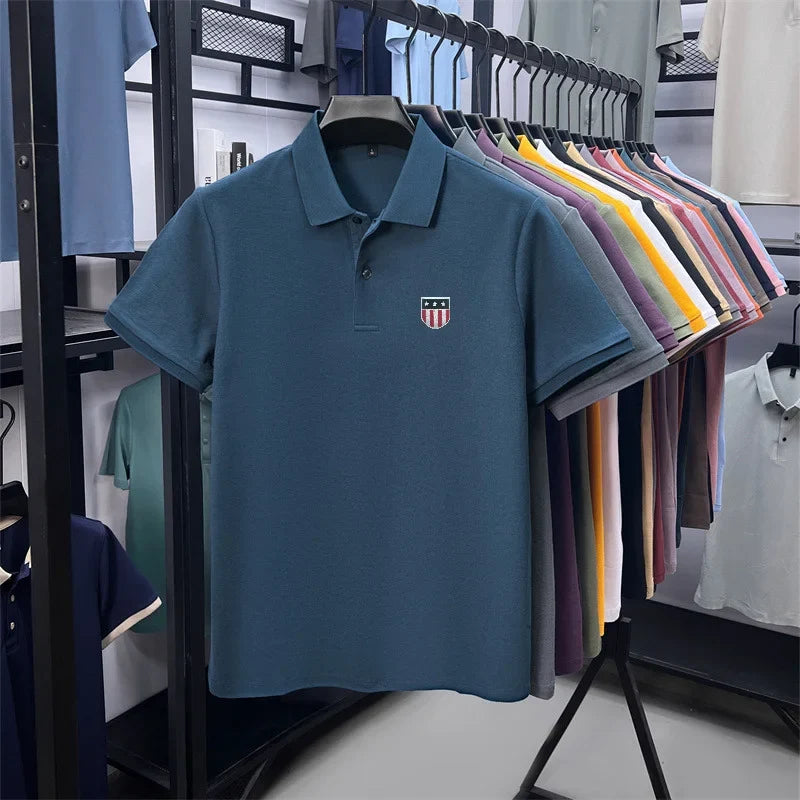 men's summer luxury brand cotton 100% polo shirt lapel printing short sleeves t-shirt business leisure ventilate men's clothing