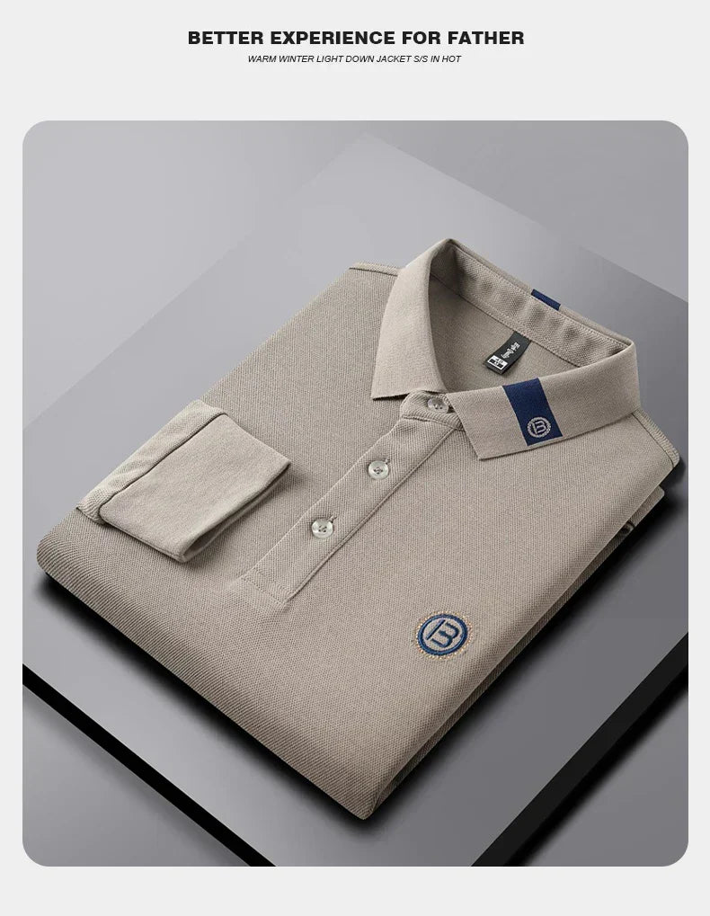 High end letter embroidery brand men's long sleeved polo shirt 2024 Spring and Autumn new comfortable 100% cotton casual T-shirt