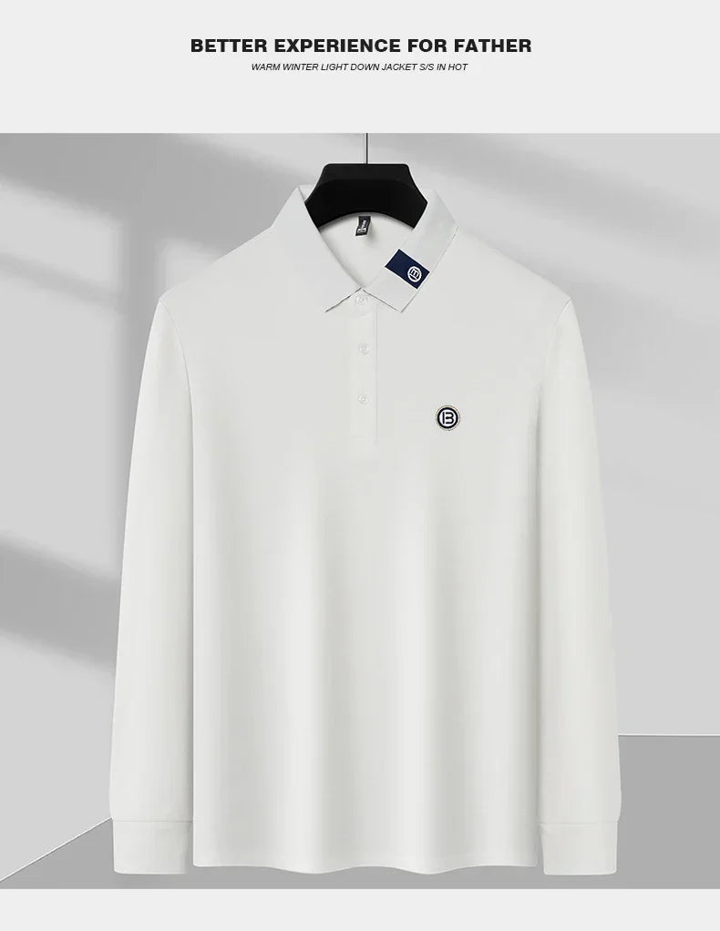 High end letter embroidery brand men's long sleeved polo shirt 2024 Spring and Autumn new comfortable 100% cotton casual T-shirt