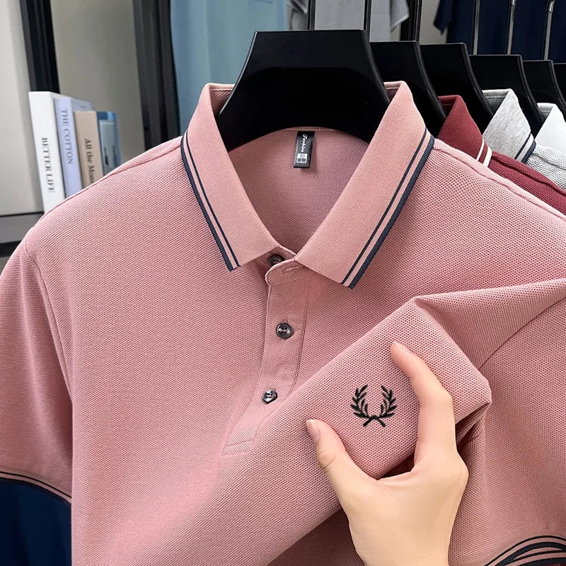 100% pure cotton embroidered new men's casual short sleeved polo shirt, fashionable, breathable, comfortable and versatile top