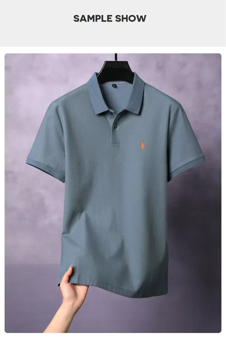 High end 100% cotton men's short sleeve solid color polo shirt light luxury brand embroidered business casual summer New T-shirt