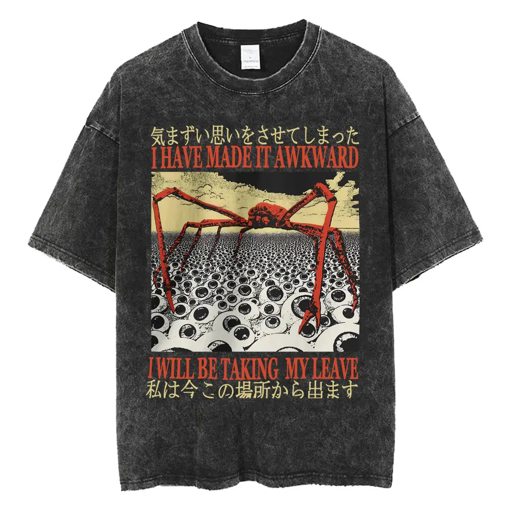 I Have Made It Awkward I Will Be Taking My Leave Meme T Shirt Japan Spider Crab Funny T-shirt Unisex Fashion Vintage Washed Tees