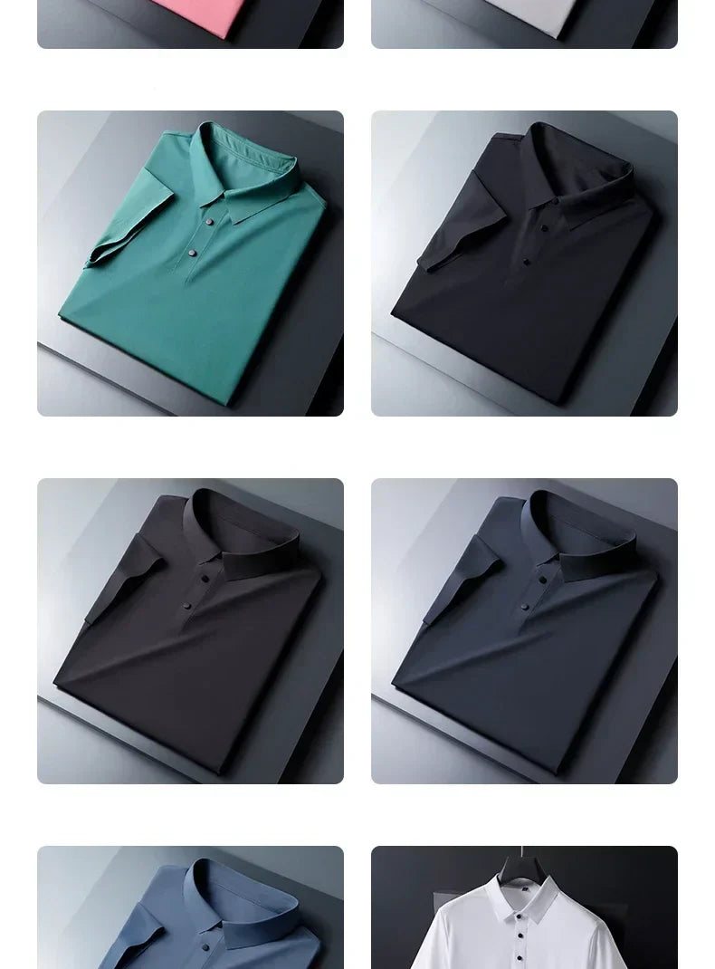 10 Color Men's Thin Polo Shirt Summer New Ice Silk Popular Business Casual Breathable Lapel Polo Shirt for Man Brand Clothing