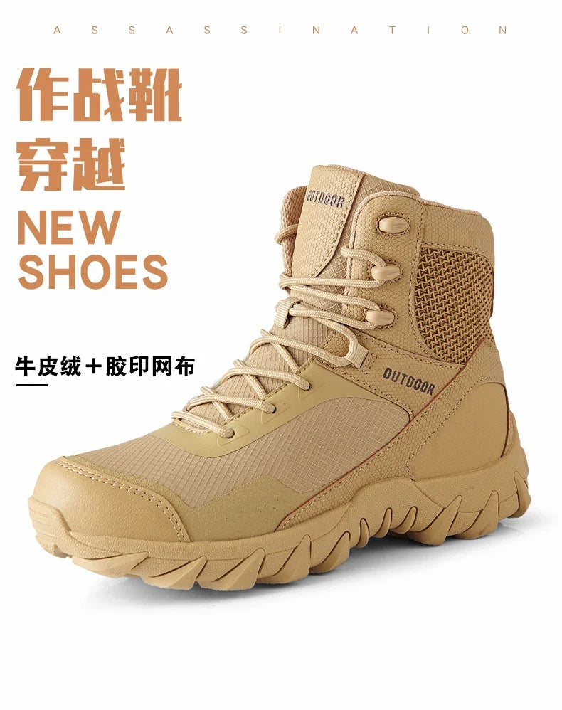 Men Tactical Boots Army Waterproof Work Climbing Hiking Shoes High Quality Outdoor Motorcycle Hunting Safety Unisex Desert Boot