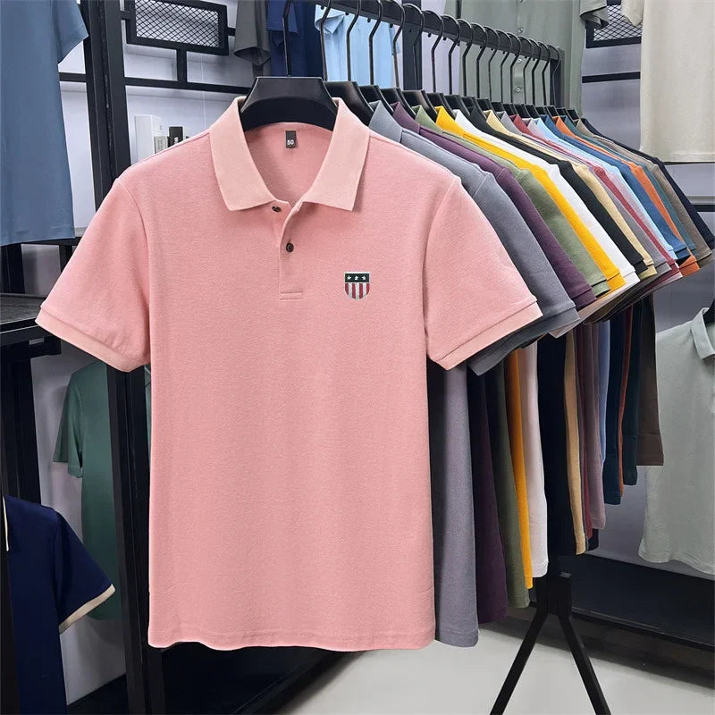 men's summer luxury brand cotton 100% polo shirt lapel printing short sleeves t-shirt business leisure ventilate men's clothing