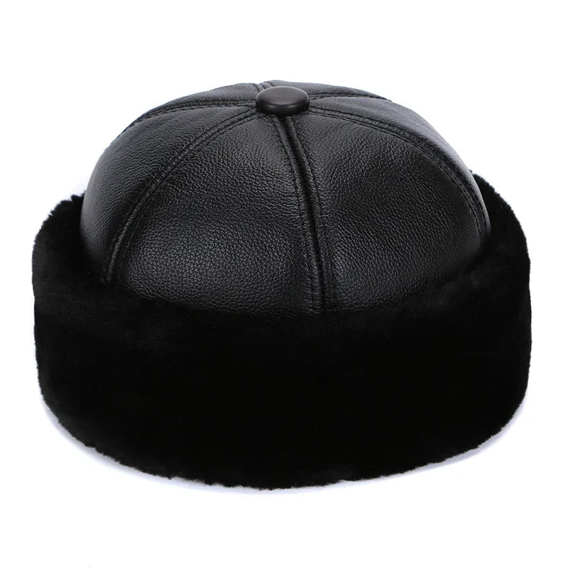 Brand New Style 2026  Retro Cowhide Bomber Hat Winter Keep Warm Caps Men Women Real Leather Cap Thick Velvet Dad Hat Leather Hat