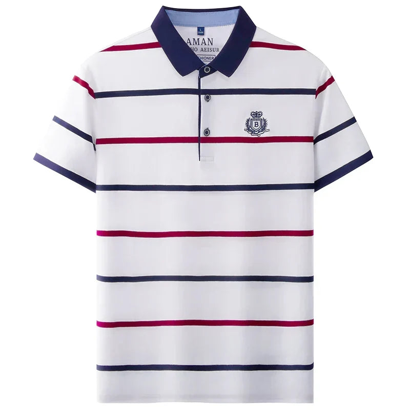 Fashion striped short sleeve men polo shirt summer trend brand letter embroidery design business casual breathable Paul T-shirt