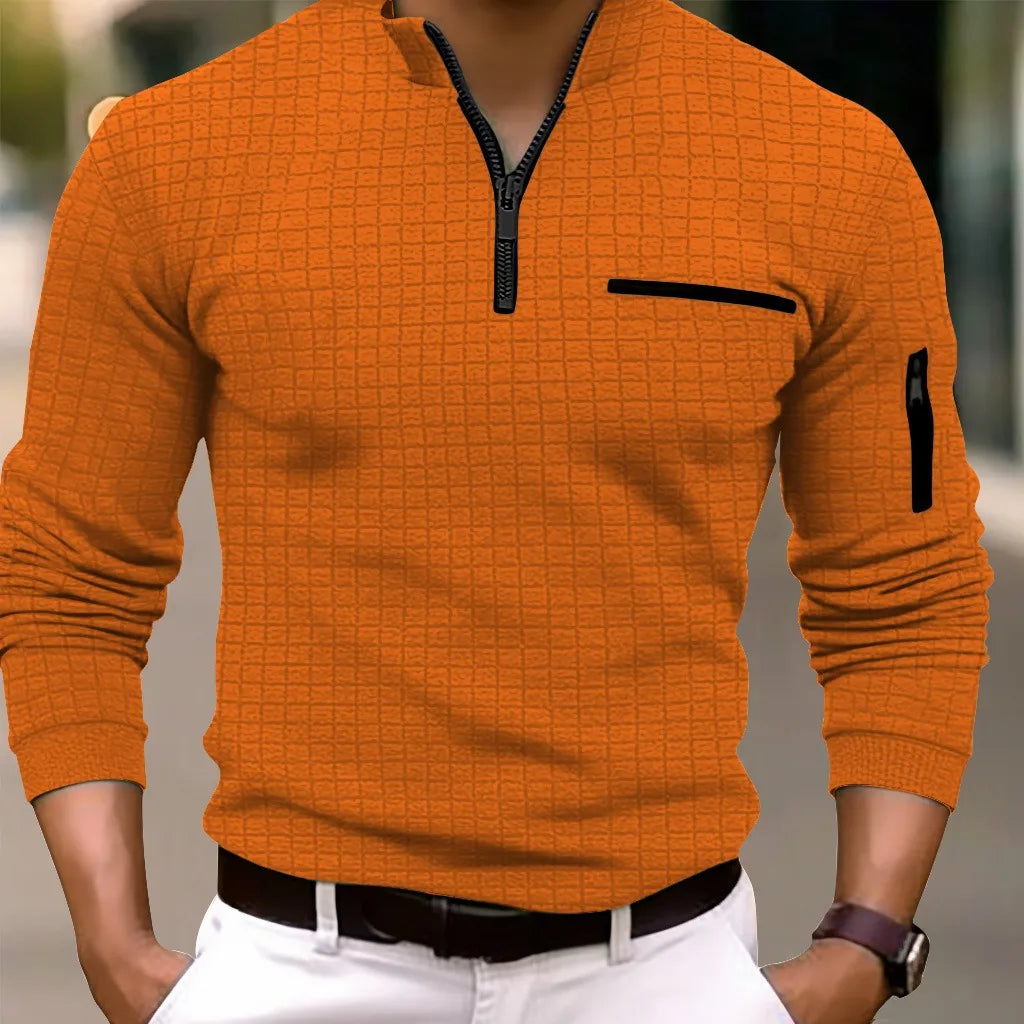 2023 new spring and autumn quick sell men's checker checkered stand collar POLO shirt arm zipper sports breathable polo shirt