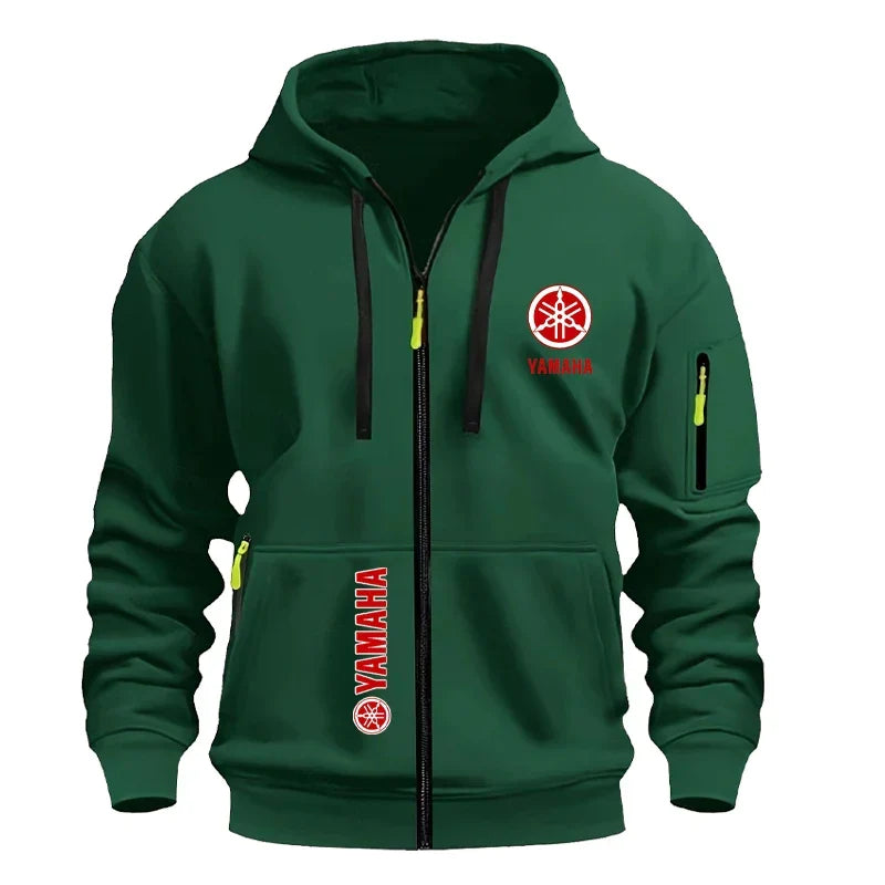 Yamaha Men's Casual Sport Hooded Sweatshirt - Spring/Autumn Street Fashion Outdoor Multi-Pocket Drawstring Loose Zipper Jacket