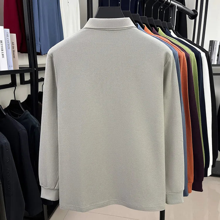 100% Breathable Cotton  Men's 2025 Autumn Long-Sleeve Polo Shirt - Classic Cotton Collared Business Casual Style