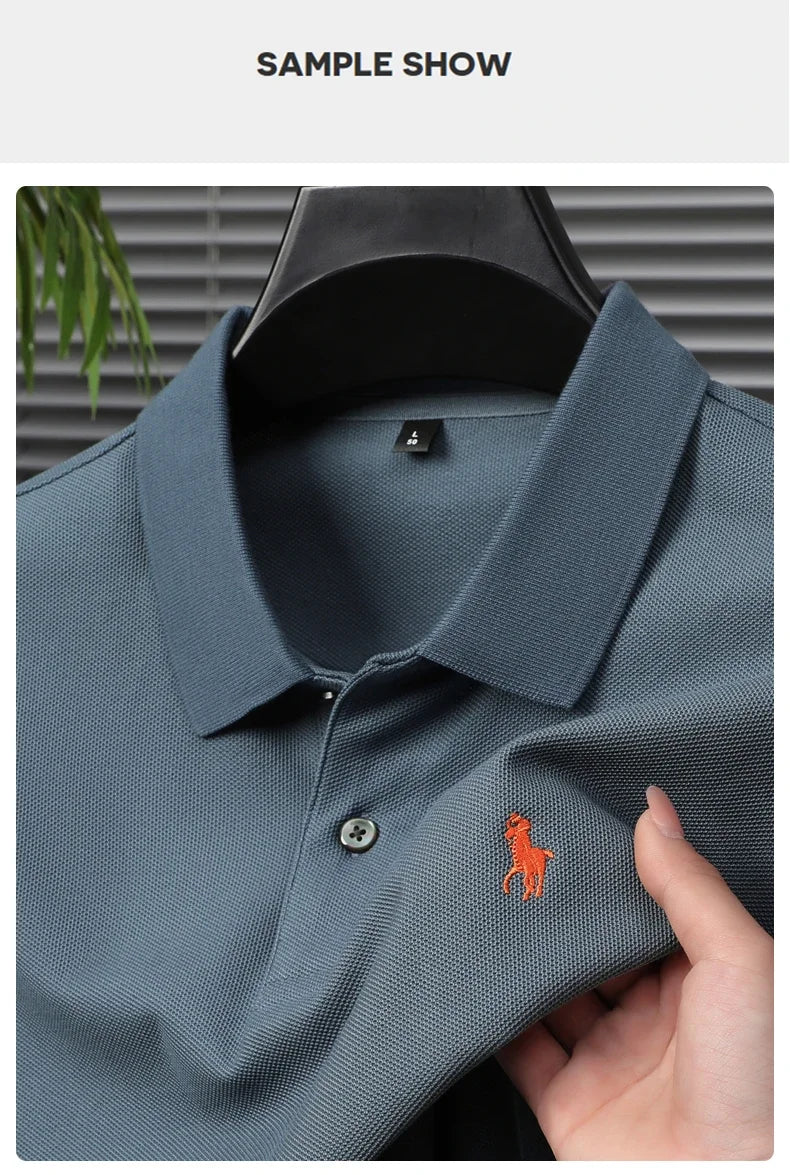 High end 100% cotton men's short sleeve solid color polo shirt light luxury brand embroidered business casual summer New T-shirt