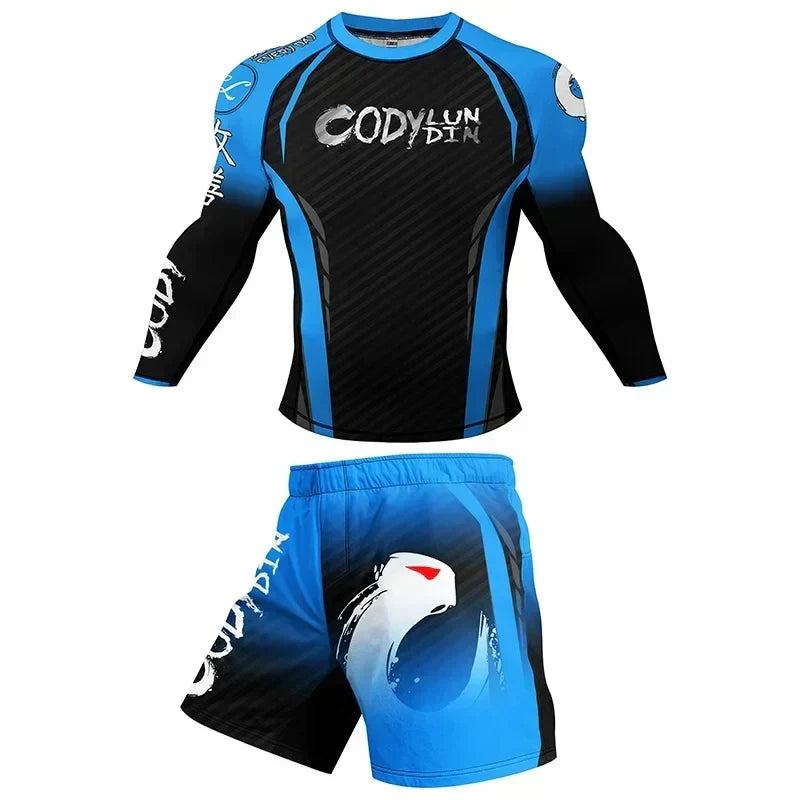 Rashguard MMA T-shirt+Pants Suit Men 4PCS/Set Jiu Jitsu Brazilian Grappling Bjj Boxing Rash Guard Sport Jerseys Fighting Shorts