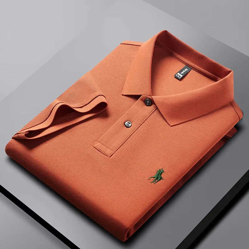 High end 100% cotton men's short sleeve solid color polo shirt light luxury brand embroidered business casual summer New T-shirt
