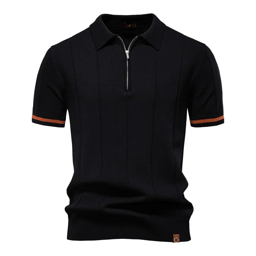 Men's Solid Color Sport Zipper Polo Shirt Athletic Social Polo Shirts for Men Office Slim Fit Polo