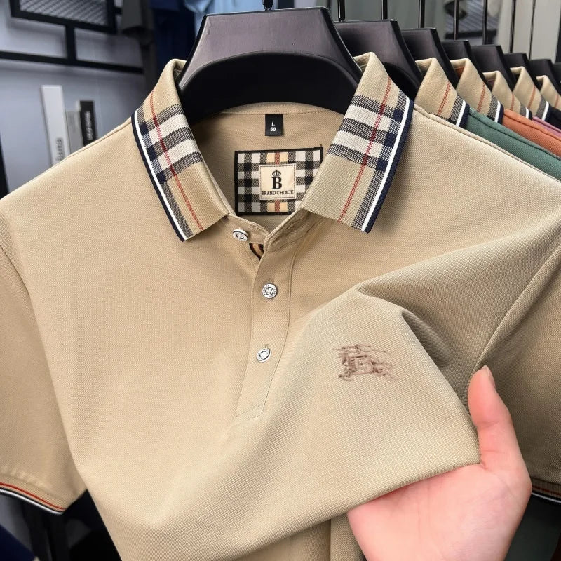 Designer brand men's short sleeve polo shirt new embroidery silky cotton breathable summer Korean fashion casual Paul T-shirt
