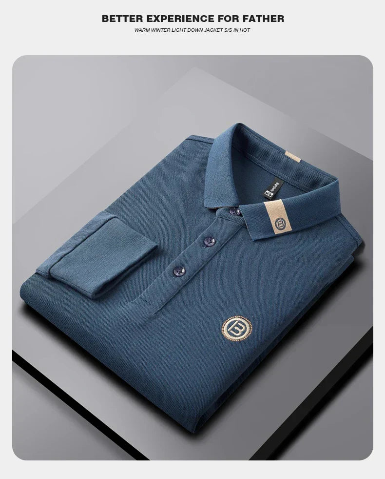 High end letter embroidery brand men's long sleeved polo shirt 2024 Spring and Autumn new comfortable 100% cotton casual T-shirt