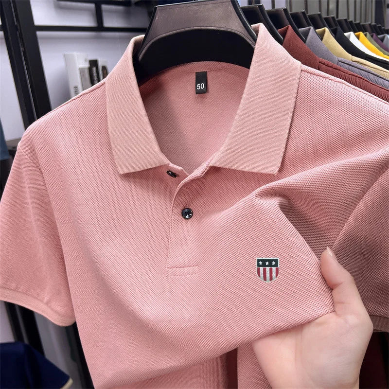 men's summer luxury brand cotton 100% polo shirt lapel printing short sleeves t-shirt business leisure ventilate men's clothing