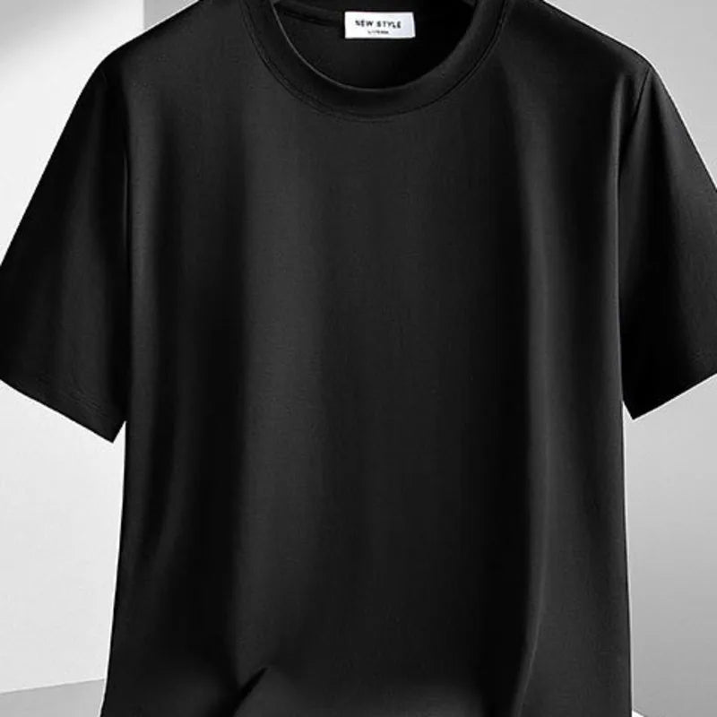 Plus Size 4XL 5XL Liquid Ammonia Mercerized Cotton T-shirt For Men Summer Cool Feeling Round Neck Top Clothes Short Sleeve Tees