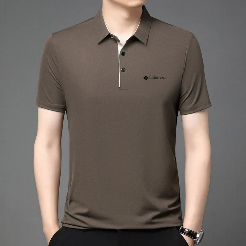 High end brand men's letter printed short sleeved polo shirt cool breathable casual business 2025 summer new style lapel T-shirt
