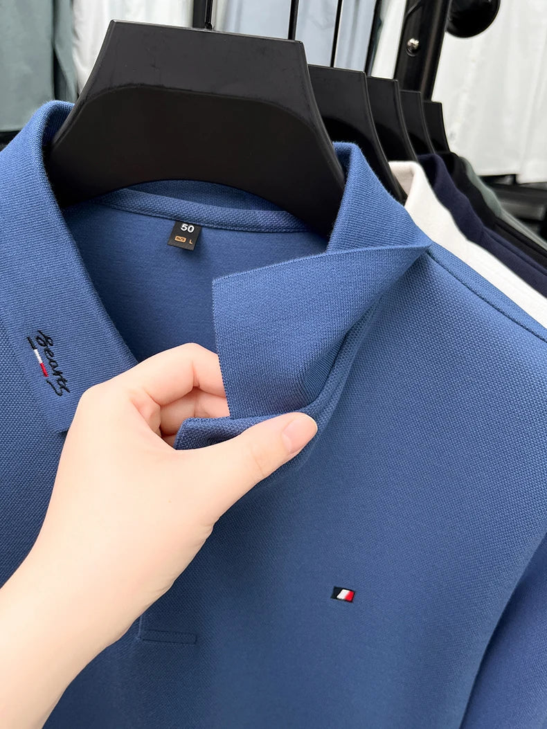 High end embroidery craft polo shirt long sleeved brand autumn Men's Wear comfortable breathable cotton casual business T-shirt
