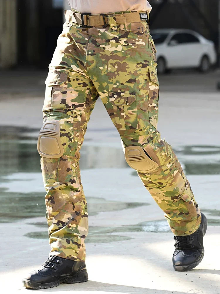 Tactical Military Camo Pants Men Multi Pockets Cargo Trousers with Protective Knee Pads for Hunting Airsoft Wargame