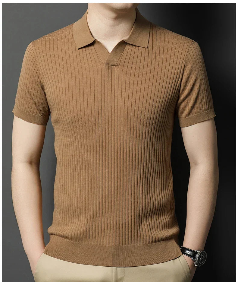 Mulberry Silk Men's Short-Sleeved Shirt, Slim Fit Summer Business Gentleman Men's Polo Shirt in 2024, High-End Knitwear