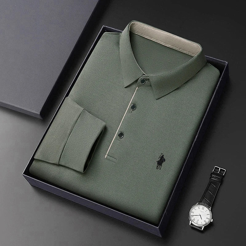 Light Luxury 202 Paul Men's Polo Shirt Long Sleeved T-shirt Casual Daily Lapel Sweatshirt Base