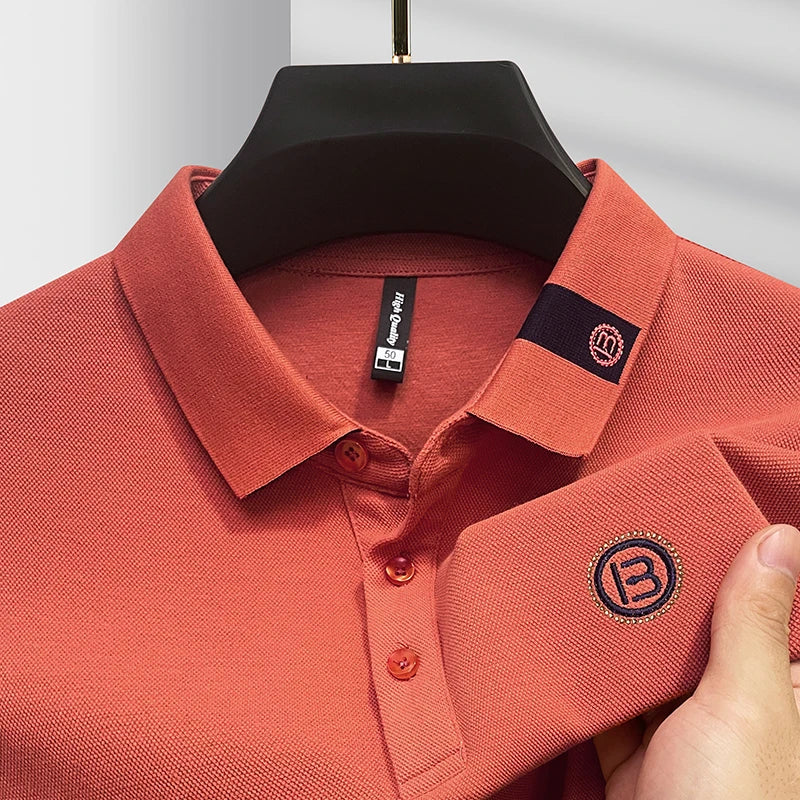 High end letter embroidery brand men's long sleeved polo shirt 2024 Spring and Autumn new comfortable 100% cotton casual T-shirt