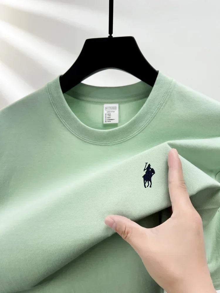 100% pure cotton men's short sleeve T-shirt high-end luxury brand pony embroidery casual round neck summer new fashion Paul top