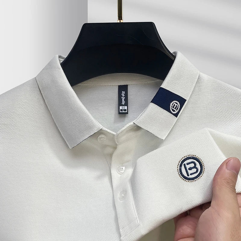 High end letter embroidery brand men's long sleeved polo shirt 2024 Spring and Autumn new comfortable 100% cotton casual T-shirt