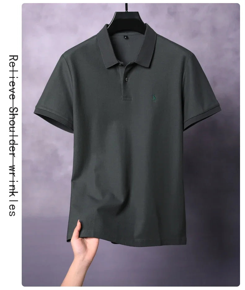 High end 100% cotton men's short sleeve solid color polo shirt light luxury brand embroidered business casual summer New T-shirt