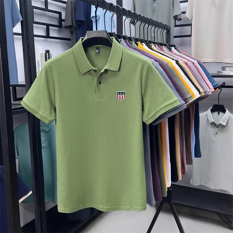 men's summer luxury brand cotton 100% polo shirt lapel printing short sleeves t-shirt business leisure ventilate men's clothing