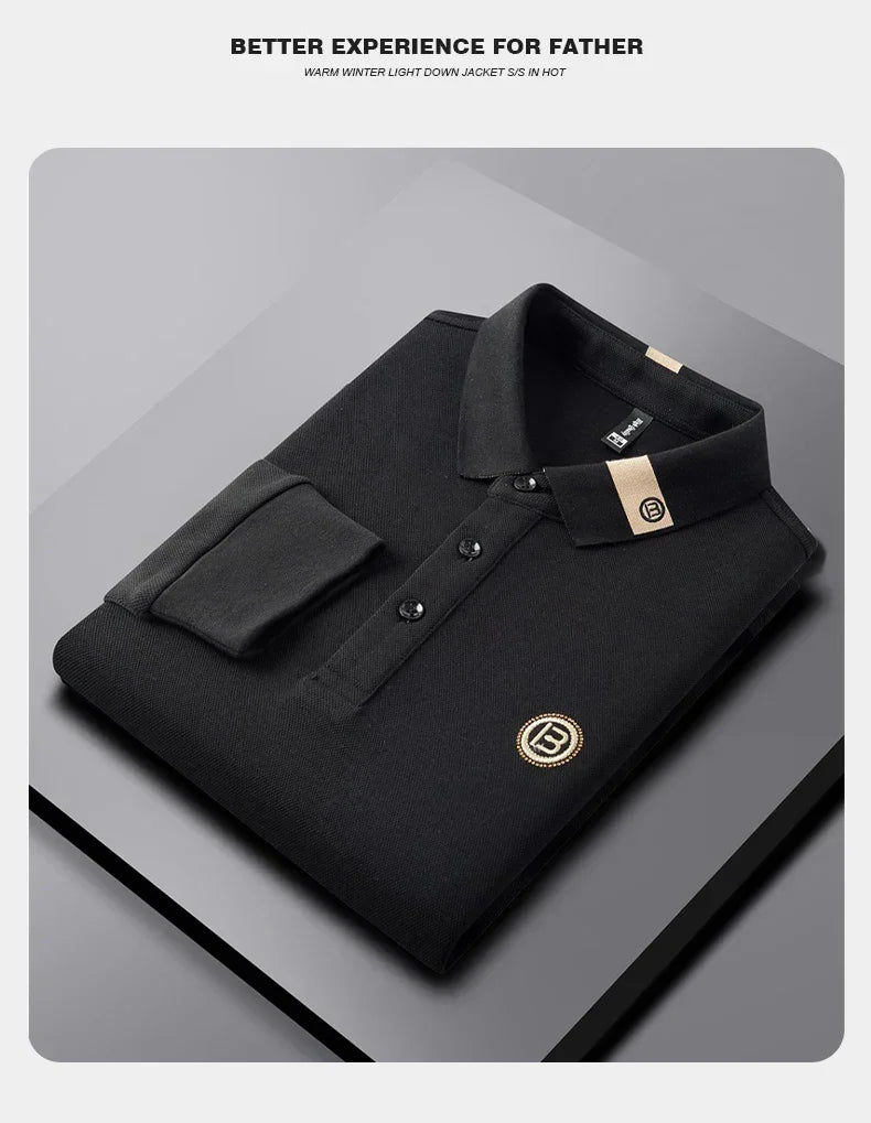 High end letter embroidery brand men's long sleeved polo shirt 2024 Spring and Autumn new comfortable 100% cotton casual T-shirt