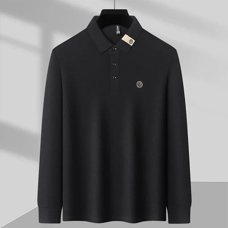 High end letter embroidery brand men's long sleeved polo shirt 2024 Spring and Autumn new comfortable 100% cotton casual T-shirt