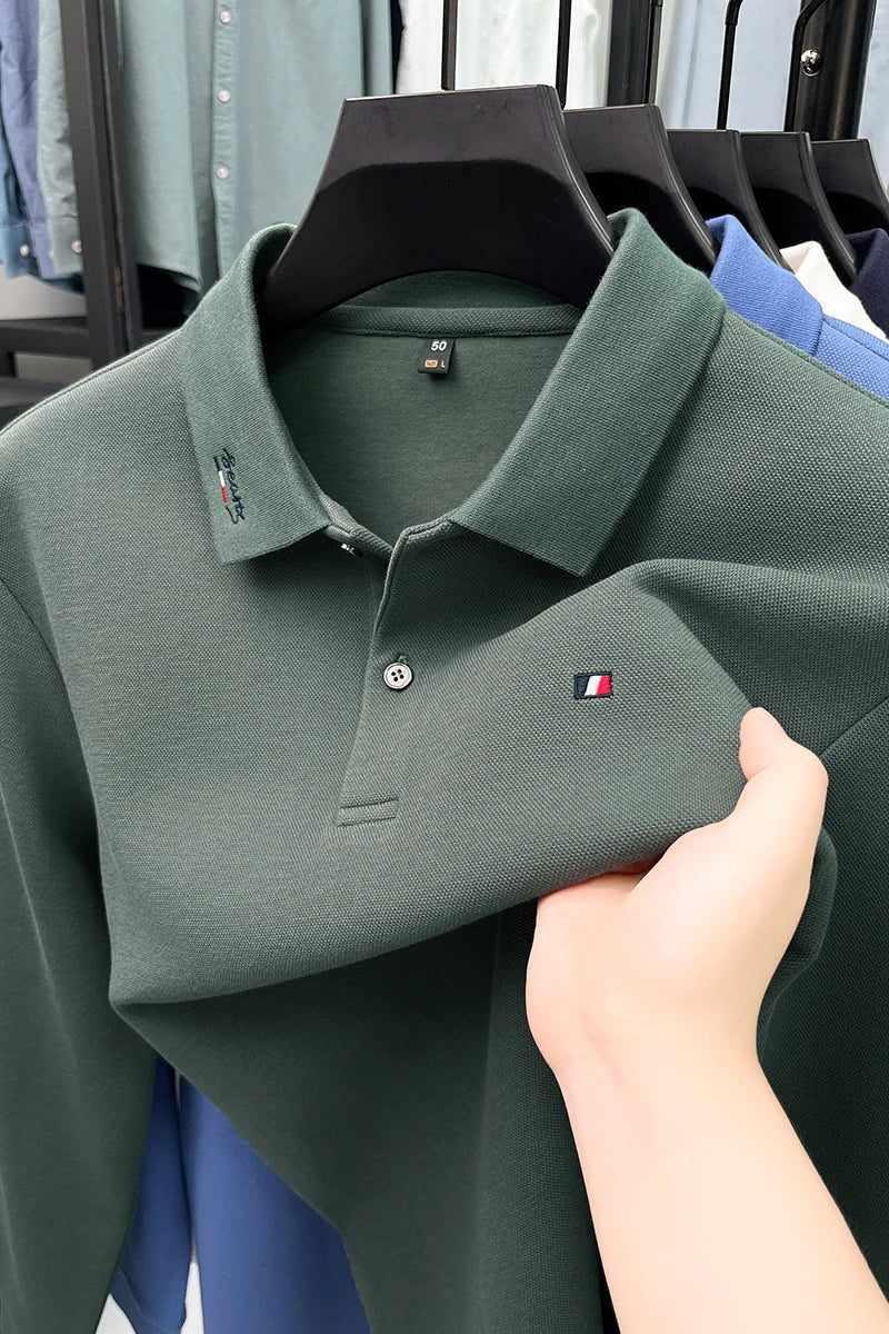 High end embroidery craft polo shirt long sleeved brand autumn Men's Wear comfortable breathable cotton casual business T-shirt
