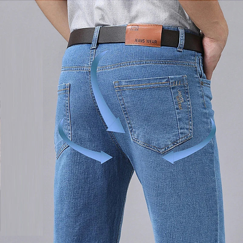 Men's Denim Jeans Thin Summer Straight Business Soft Fashion New High Quality Pants New Arrivals Dropship OL Work Trousers