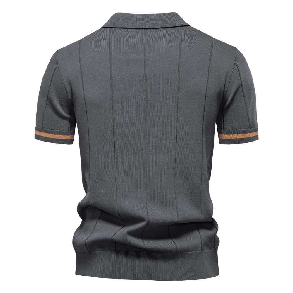 Men's Solid Color Sport Zipper Polo Shirt Athletic Social Polo Shirts for Men Office Slim Fit Polo