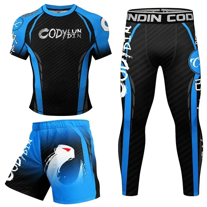 Rashguard MMA T-shirt+Pants Suit Men 4PCS/Set Jiu Jitsu Brazilian Grappling Bjj Boxing Rash Guard Sport Jerseys Fighting Shorts